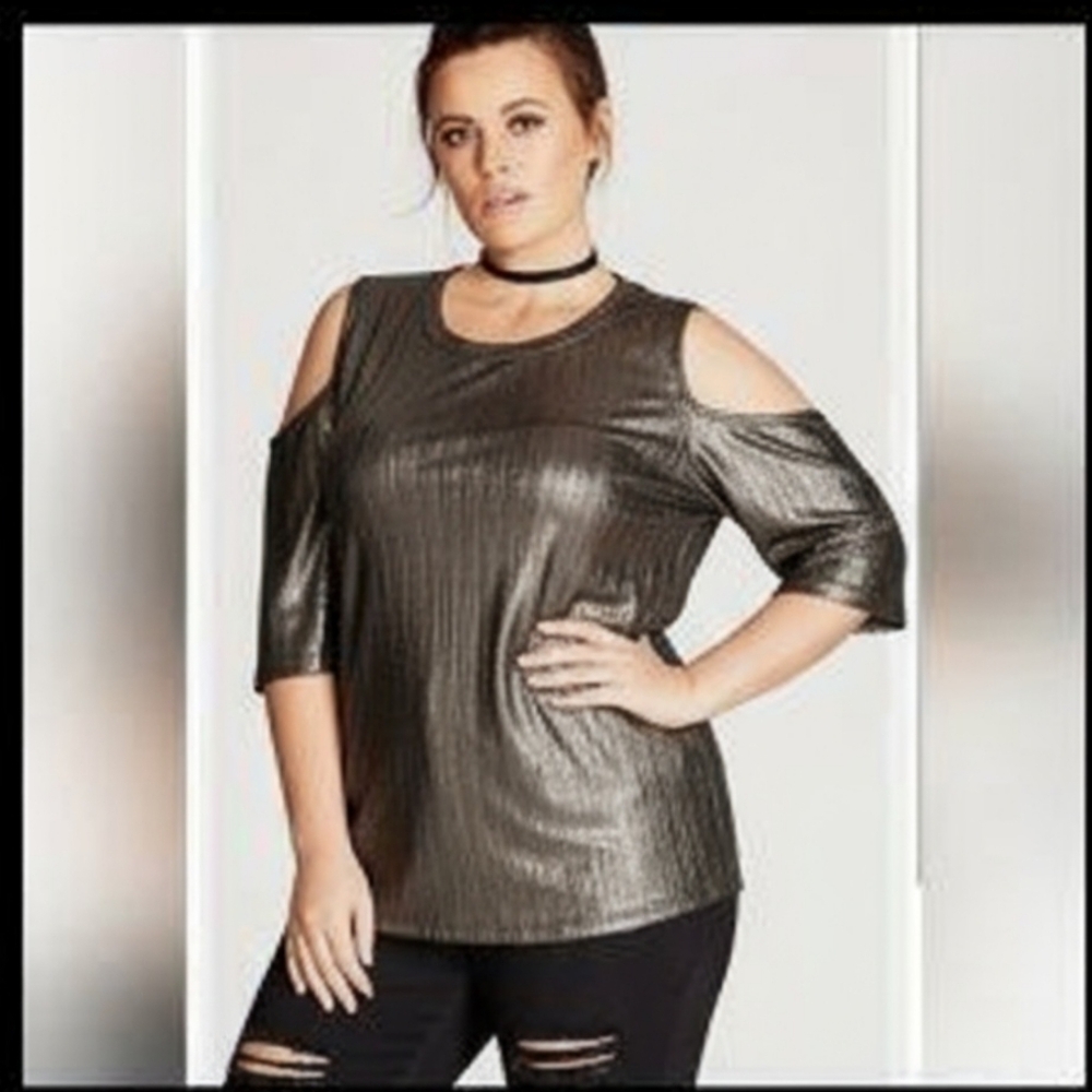 NWT City Chic " Warriors heart" Metallic Gunmetal top sz XS-14